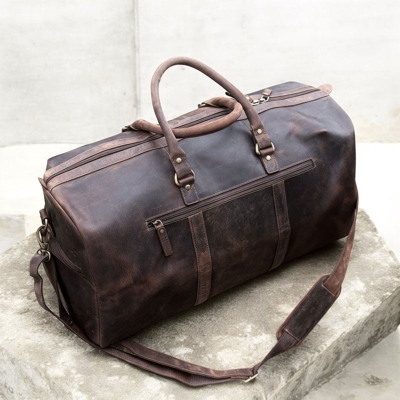 Madrid weekendtaske i hunter brun bøffellæder - Freja skind