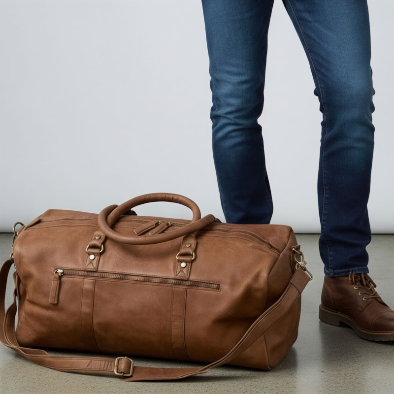 Cognac Malaga weekendtaske i bøffellæder - Freja skind