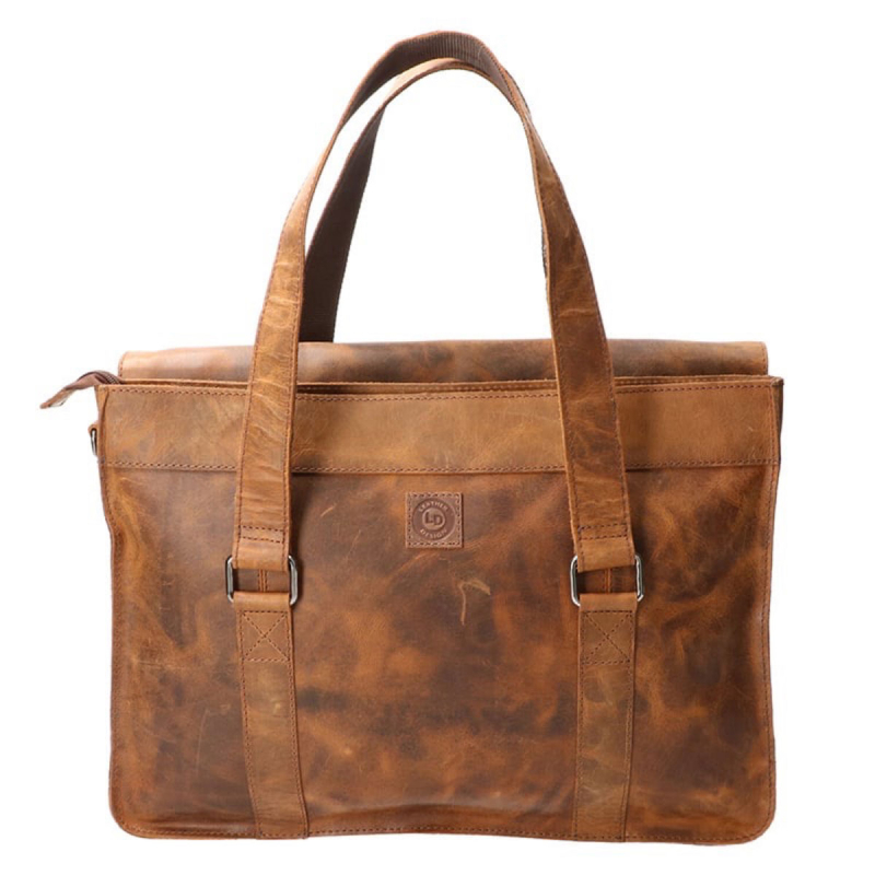 Denise arbejdstaske i hunter brun bøffellæder - Leather design - Freja skind