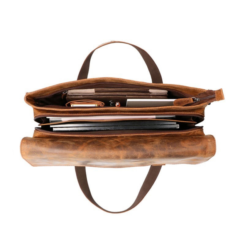 Denise arbejdstaske i hunter brun bøffellæder - Leather design - Freja skind