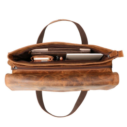 Denise arbejdstaske i hunter brun bøffellæder - Leather design - Freja skind