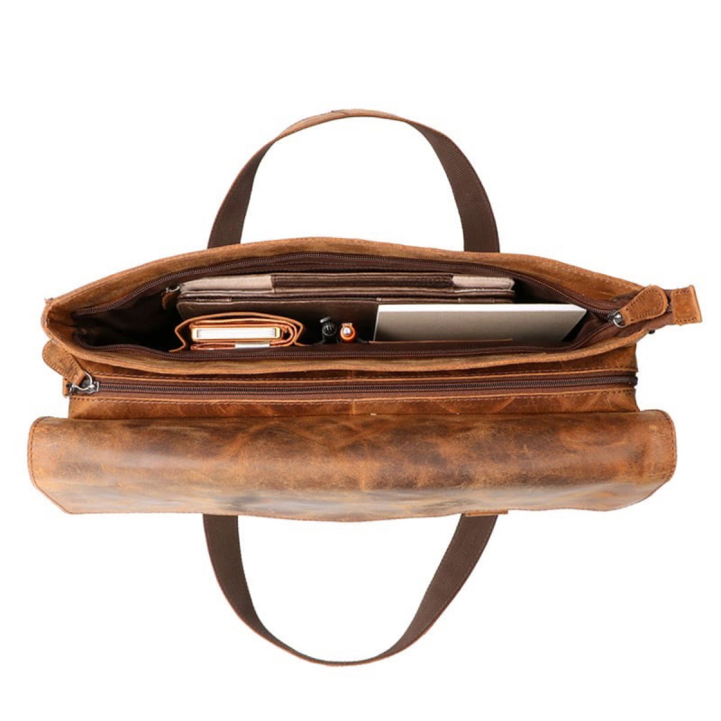 Denise arbejdstaske i hunter brun bøffellæder - Leather design - Freja skind