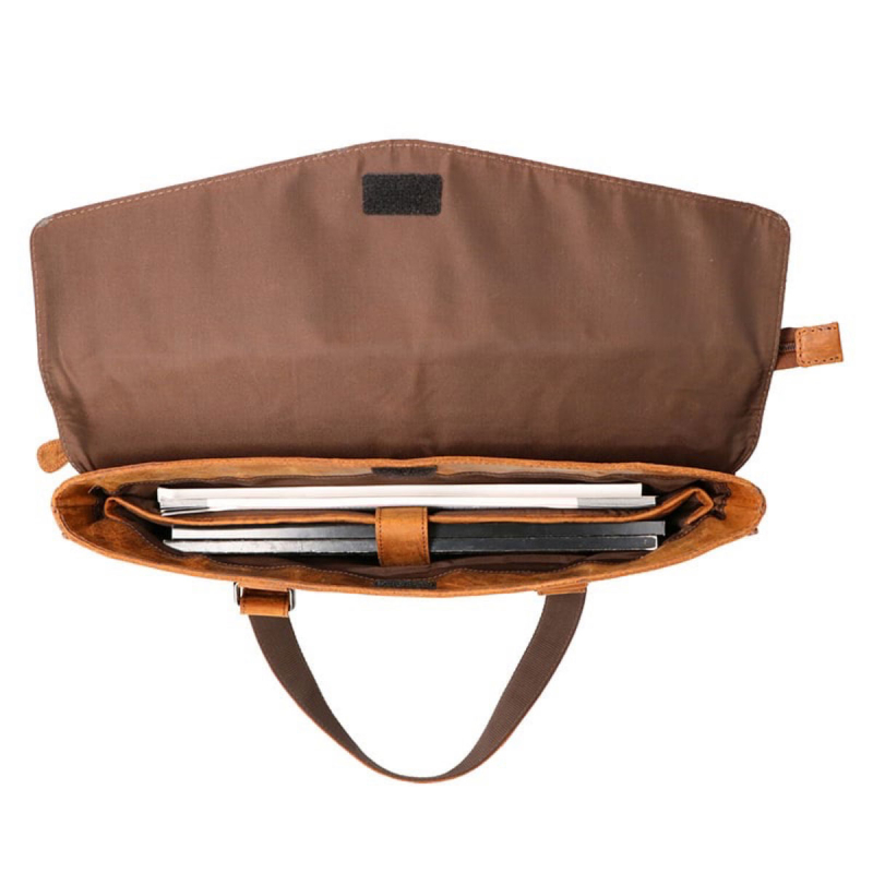 Denise arbejdstaske i hunter brun bøffellæder - Leather design - Freja skind