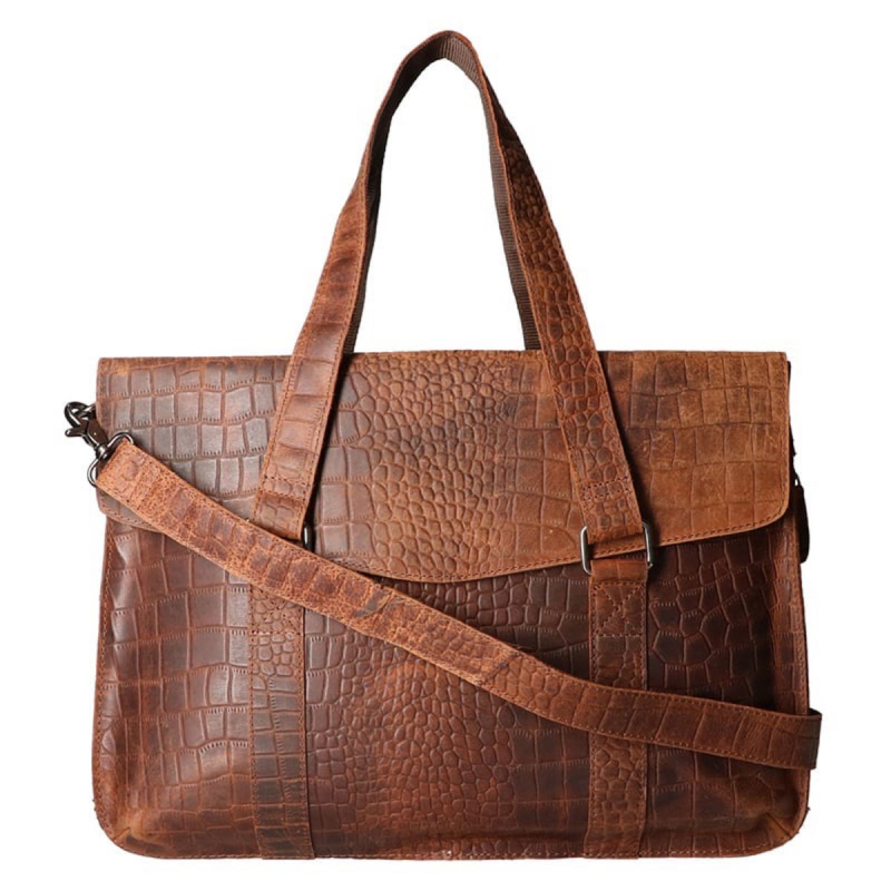 Denise arbejdstaske i hunter brun bøffellæder - Leather design - Freja skind