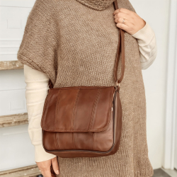 lissy skindtaske med klap - patineret cognac skind - Freja skind