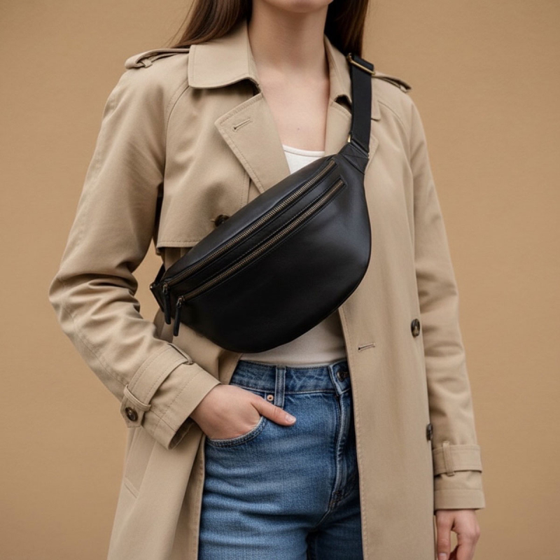 sort Mandello bumbag - kalvelæder - Montana - Freja skind