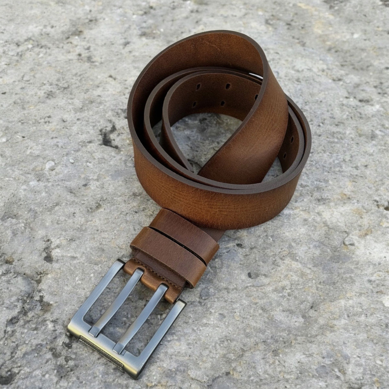 Patineret cognac Texas læderbælte herre - Freja skind