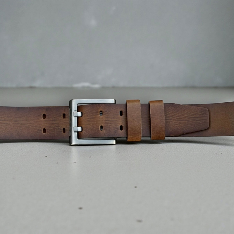 Patineret cognac Texas læderbælte herre - Freja skind