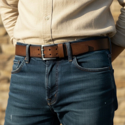 Patineret cognac Texas læderbælte herre - Freja skind