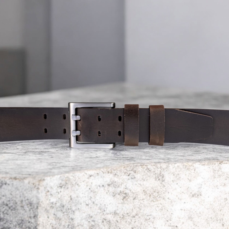 Mørk brun Texas læderbælte - Herre - 40 mm - Freja skind