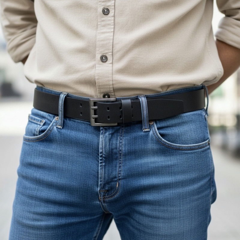 Sort herre læderbælte 40 mm - Texas  - Freja skind