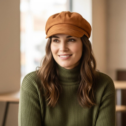 damehat i camel farvet ruskind - Freja skind