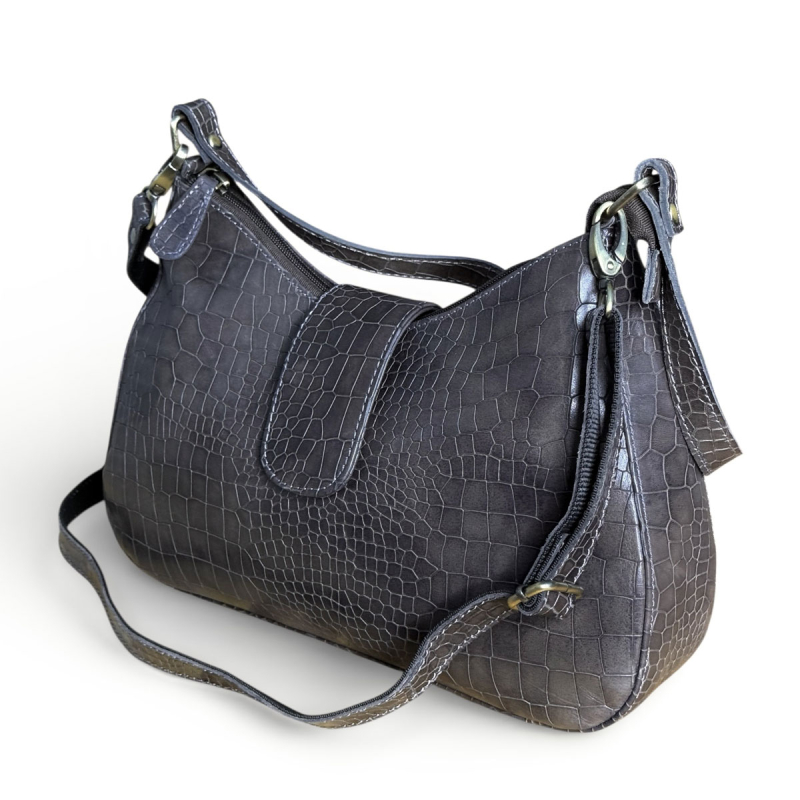 Gladys skuldertaske i croco præget skind - To remme - UR 1216 Leather design