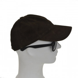 Mørk brun ruskinds cap - Freja skind