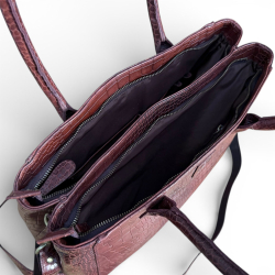 Shila skuldertaske med hånd / skulderhanke og aft rem - Croco præg skind - Leather design - Freja skind