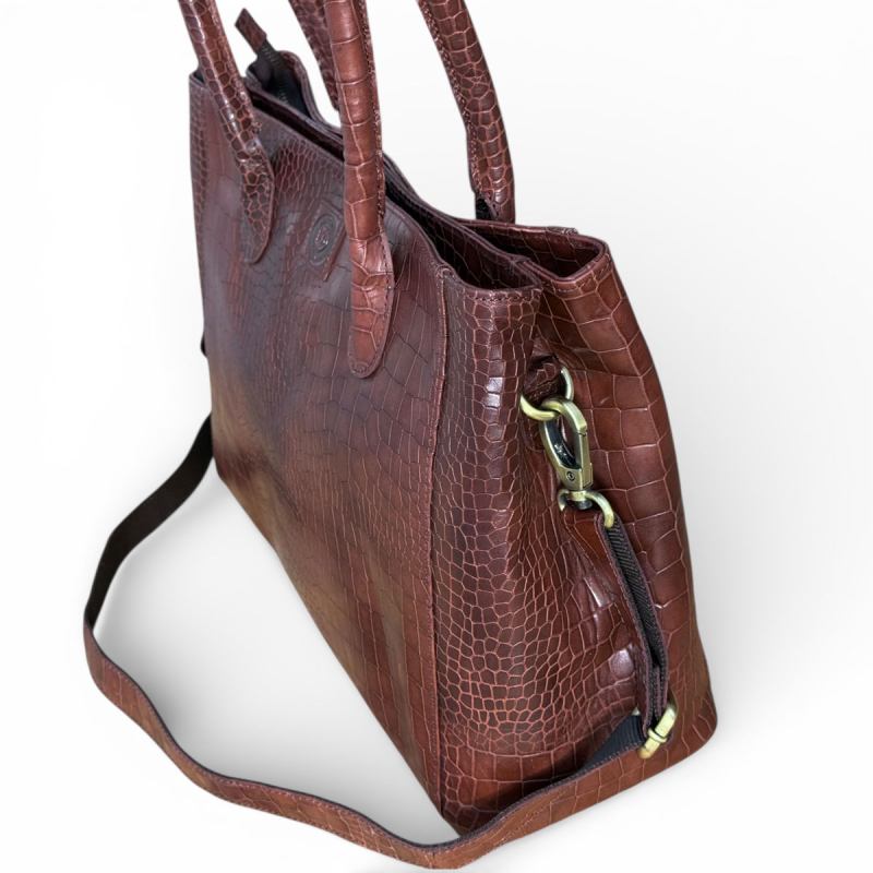 Shila skuldertaske med hånd / skulderhanke og aft rem - Croco præg skind - Leather design - Freja skind