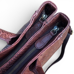 Shila skuldertaske med hånd / skulderhanke og aft rem - Croco præg skind - Leather design - Freja skind