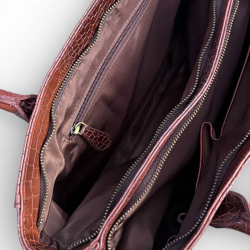 Shila skuldertaske med hånd / skulderhanke og aft rem - Croco præg skind - Leather design - Freja skind