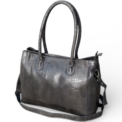 Shila skuldertaske med hånd / skulderhanke og aft rem - Croco præg skind - Leather design - Freja skind