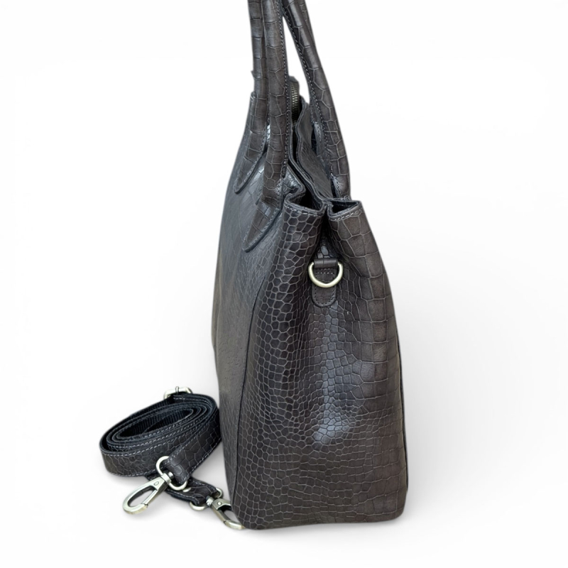 Shila skuldertaske med hånd / skulderhanke og aft rem - Croco præg skind - Leather design - Freja skind