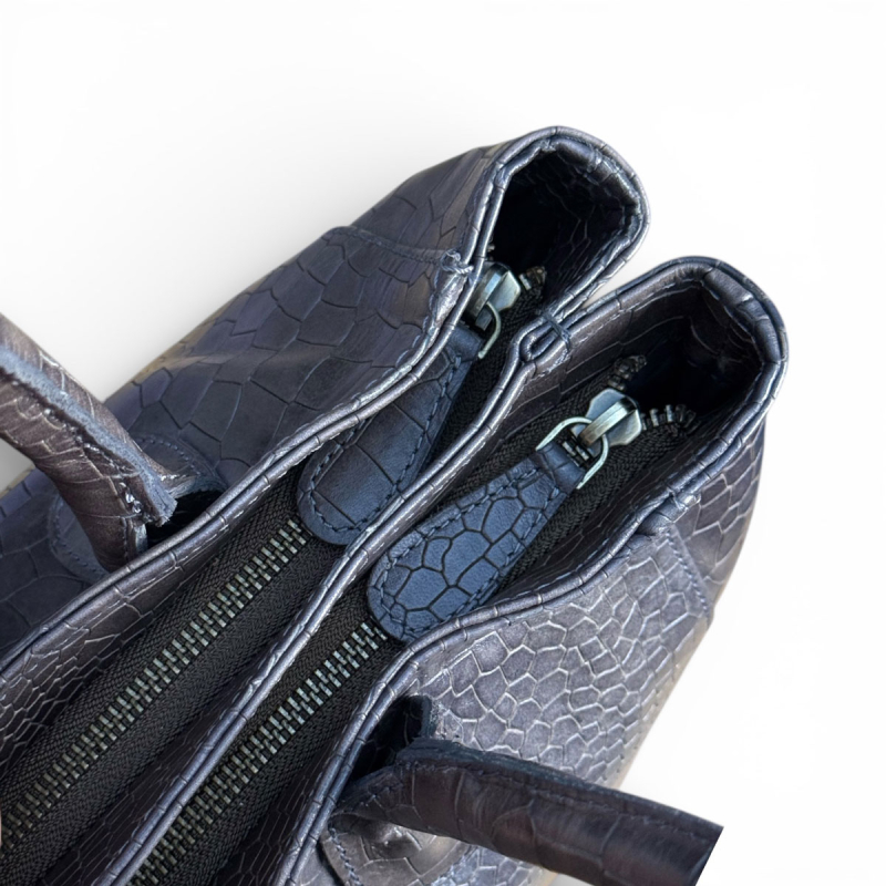 Shila skuldertaske med hånd / skulderhanke og aft rem - Croco præg skind - Leather design - Freja skind