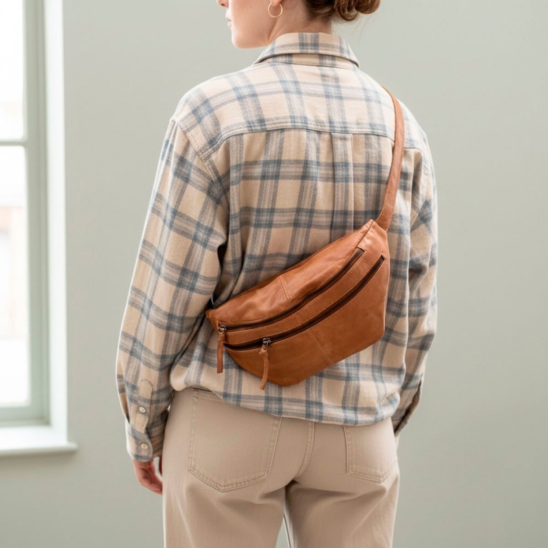 Vivian bumbag i blød skind - lys cognac - Freja skind