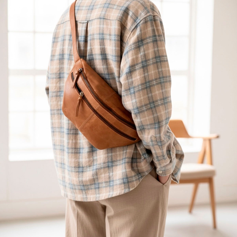 Vivian bumbag i blød skind - lys cognac - Freja skind