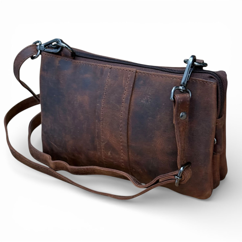 Petra skuldertaske i hunterbrun læder - Leather design - Freja skind