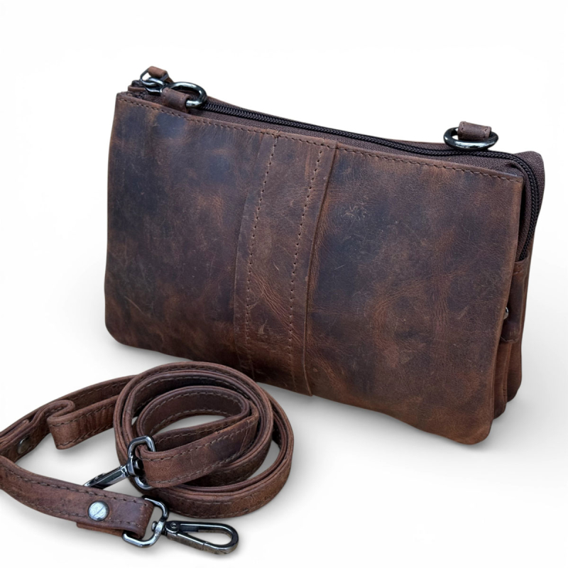 Petra skuldertaske i hunterbrun læder - Leather design - Freja skind