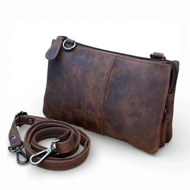 Petra skuldertaske i hunterbrun læder - Leather design - Freja skind