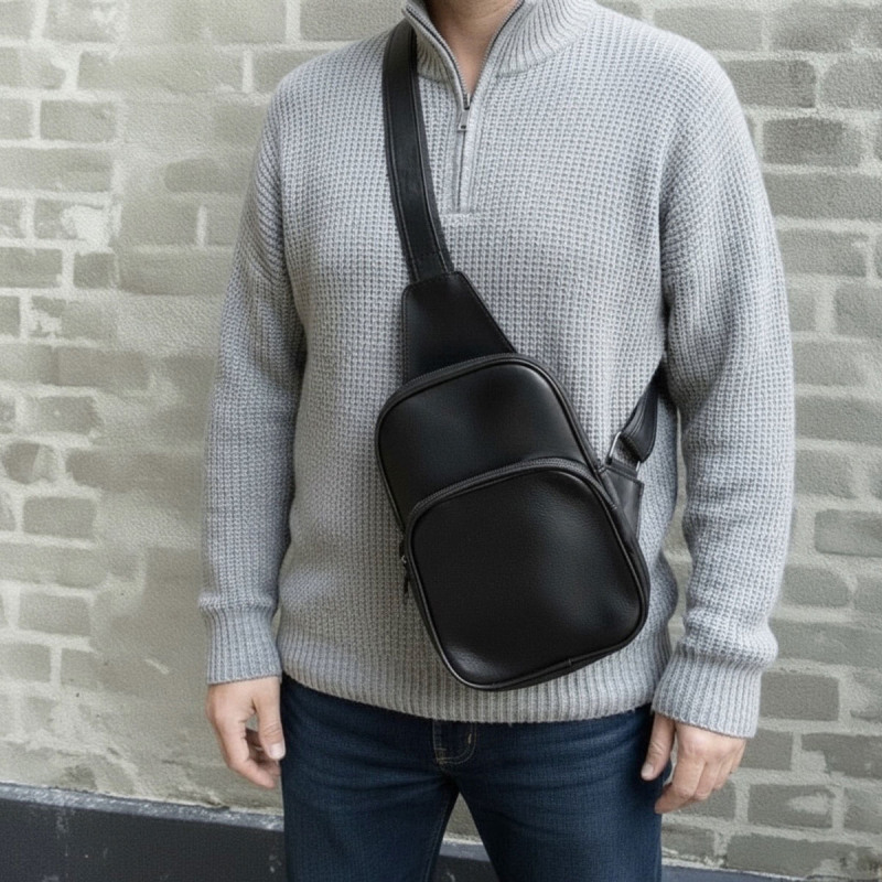 sort crossover taske i sort skind - Praktisk - Freja skind