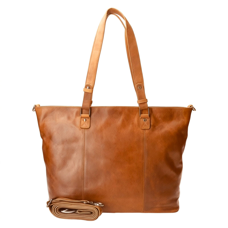 Monique shopper - Arbejdstaske med plads til pc mm - patineret cognac bøffel - Leather design - UR 894 - Freja skind