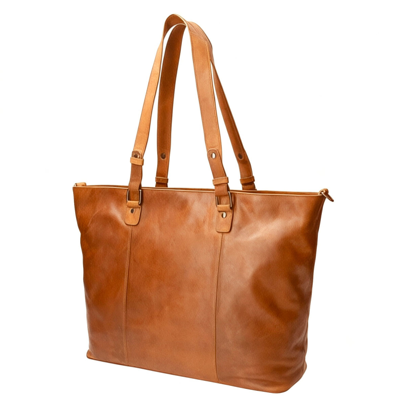 Monique shopper - Arbejdstaske med plads til pc mm - patineret cognac bøffel - Leather design - UR 894 - Freja skind