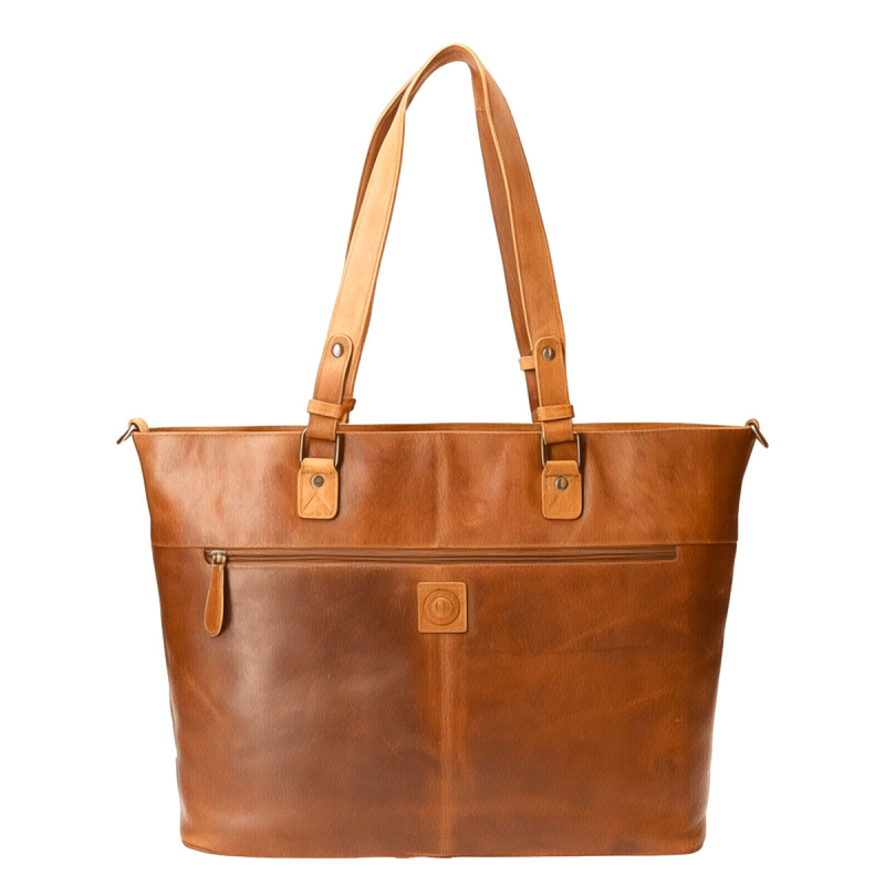 Monique shopper - Arbejdstaske med plads til pc mm - patineret cognac bøffel - Leather design - UR 894 - Freja skind