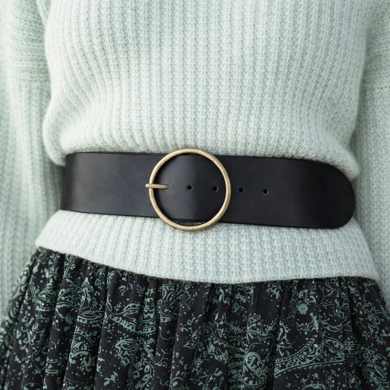 Terra taljebælte i sort kernelæder - Freja skind