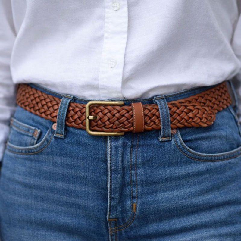 Adriana damebælte - cognac flettet kernelæder - Brading - Freja skind