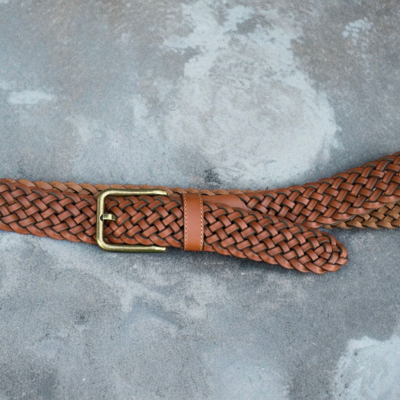 Adriana damebælte - cognac flettet kernelæder - Brading - Freja skind