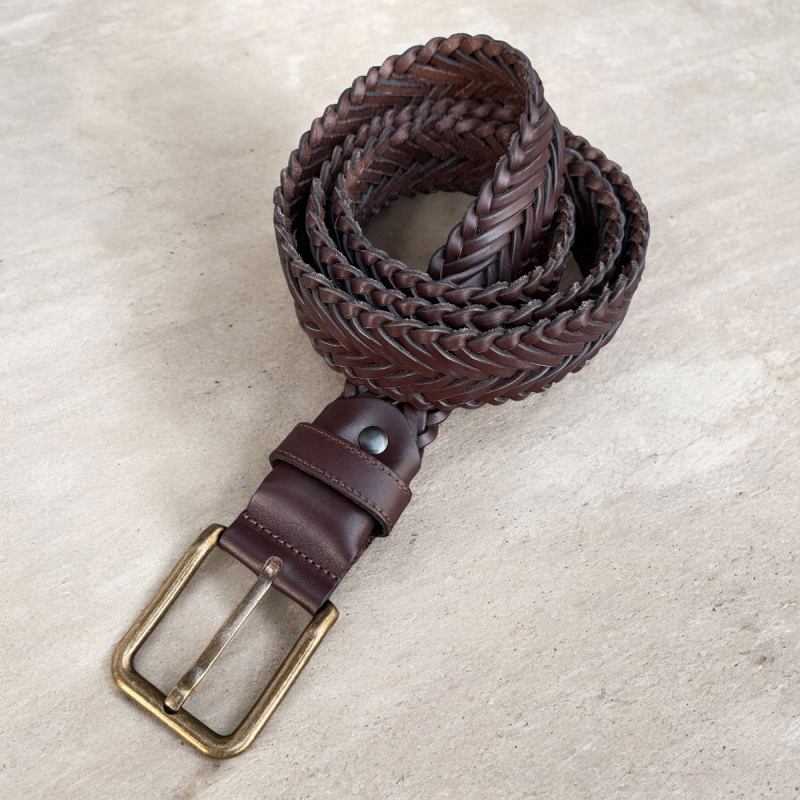 Amora damebælte - brun flettet kernelæder - Brading - Freja skind