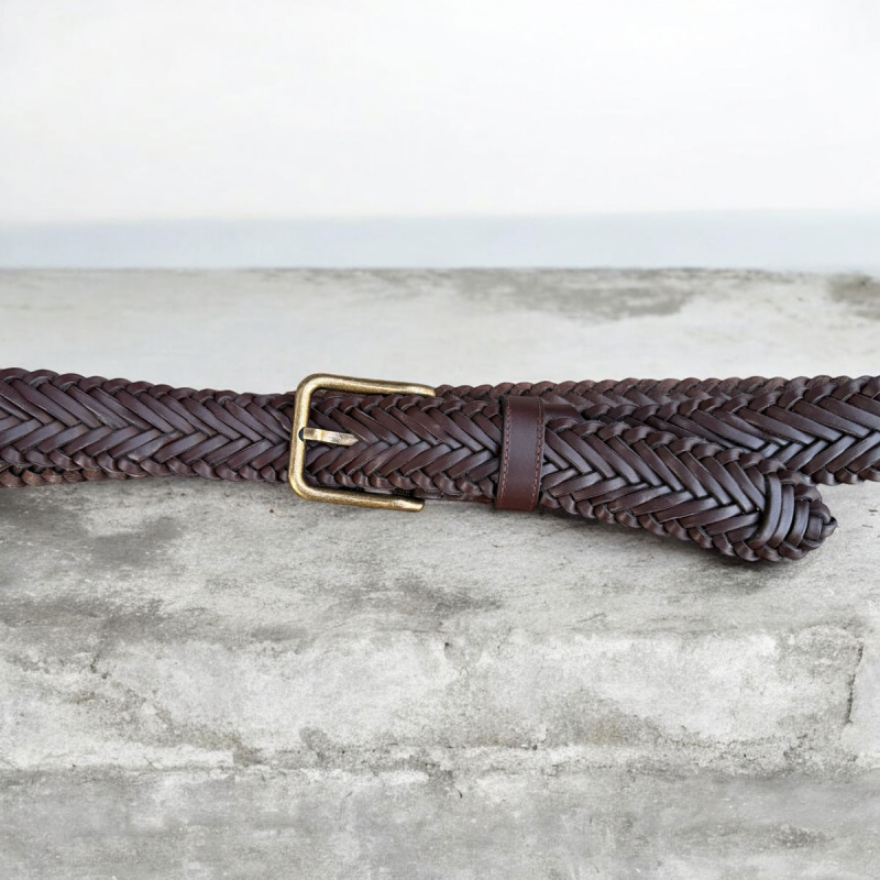 Amora damebælte - brun flettet kernelæder - Brading - Freja skind