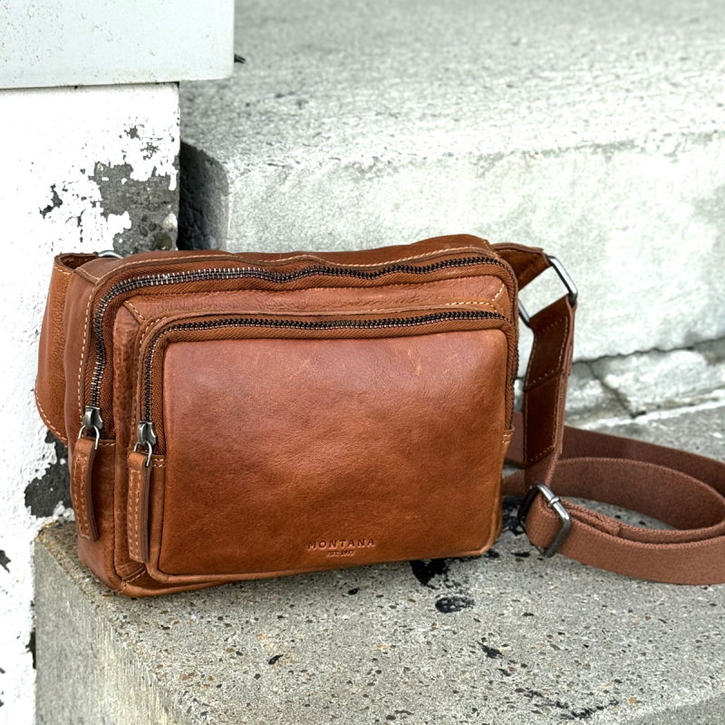 Knox herrbumbag i patinerat cognac buffelläder - Montana