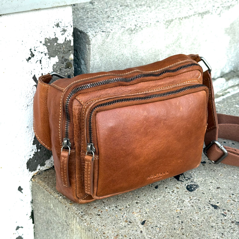 Knox herrbumbag i patinerat cognac buffelläder - Montana
