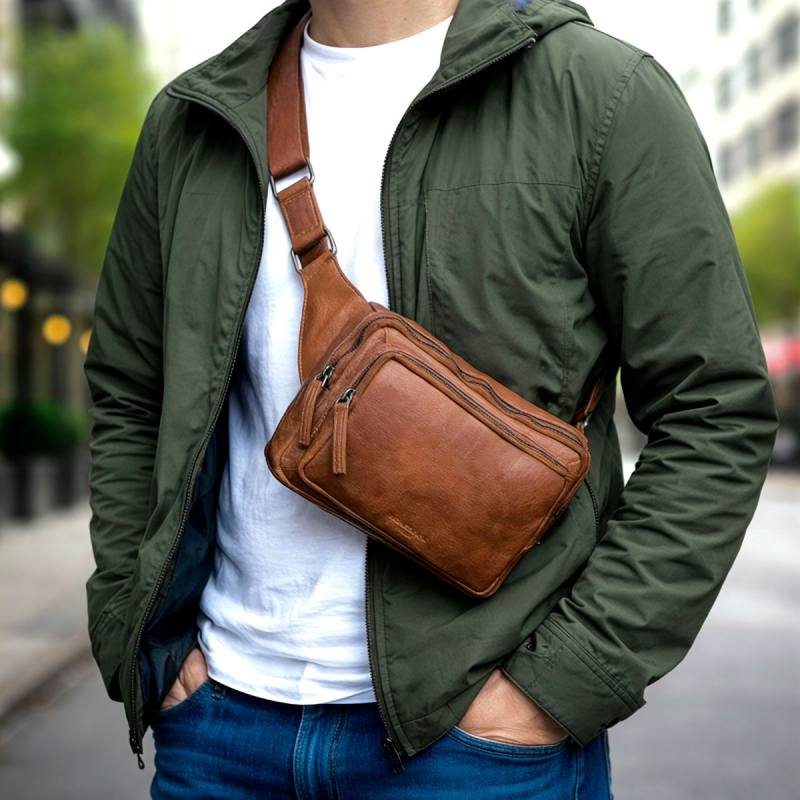 Knox herrbumbag i patinerat cognac buffelläder - Montana