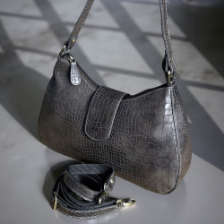 Gladys skuldertaske i croco præget skind - To remme - UR 1216 Leather design