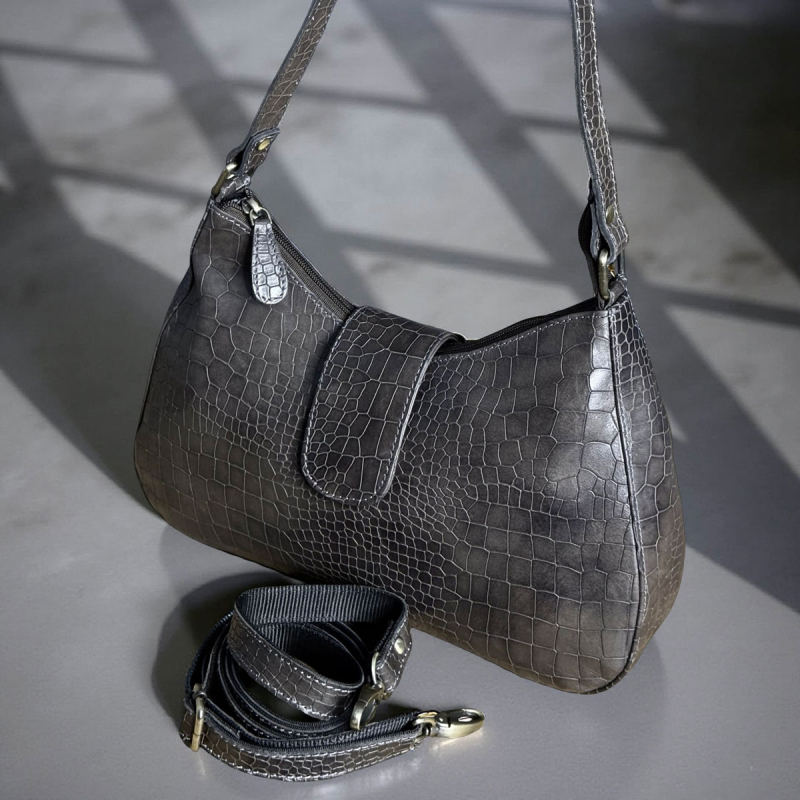 Gladys skuldertaske i croco præget skind - To remme - UR 1216 Leather design