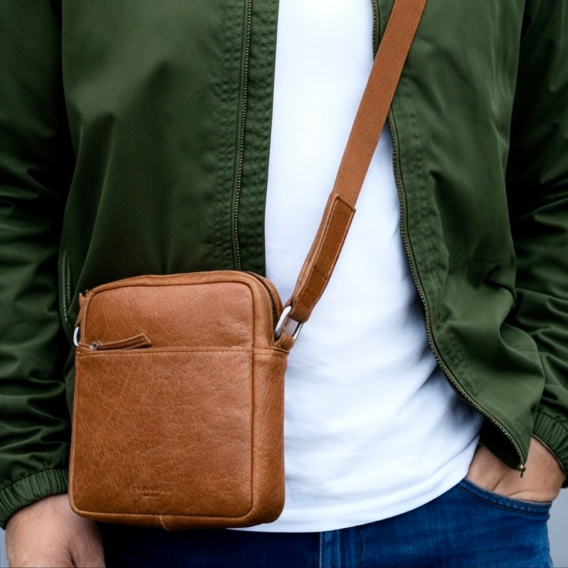 Axel crossbody herrväska i patinerat cognac buffelläder - Montana