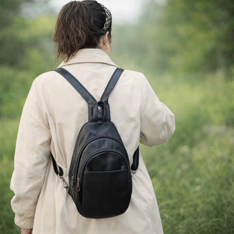 Alice ryggsäck - Crossbody-väska - Mjuk svart skinn - Freja Skind