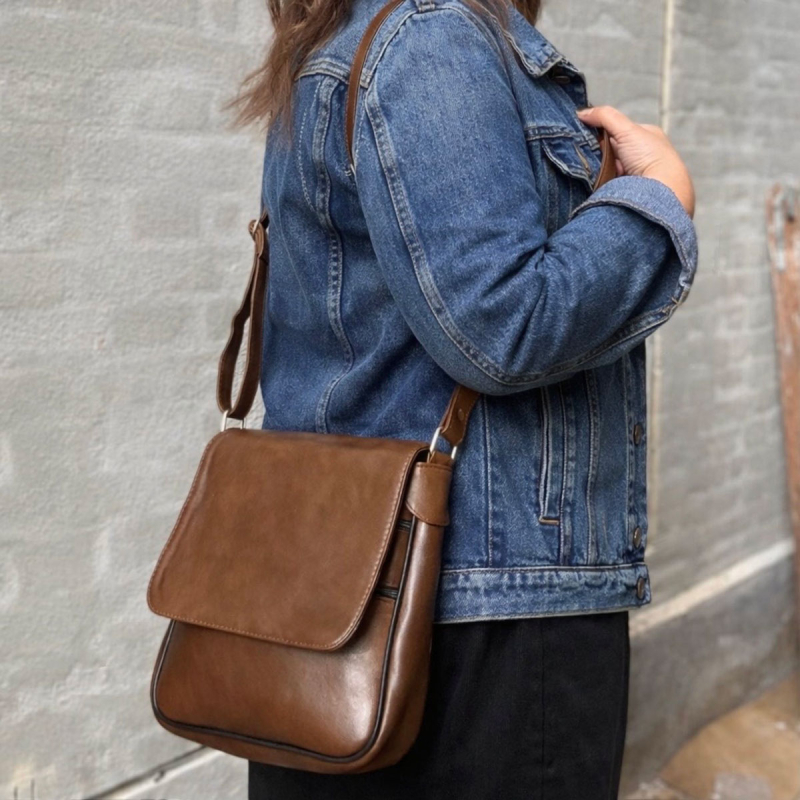 Doris dametaske i cognac lammeskind - Freja skind