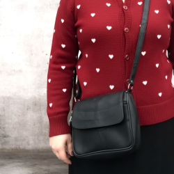 Mat sort Suzan skindtaske - Freja skind