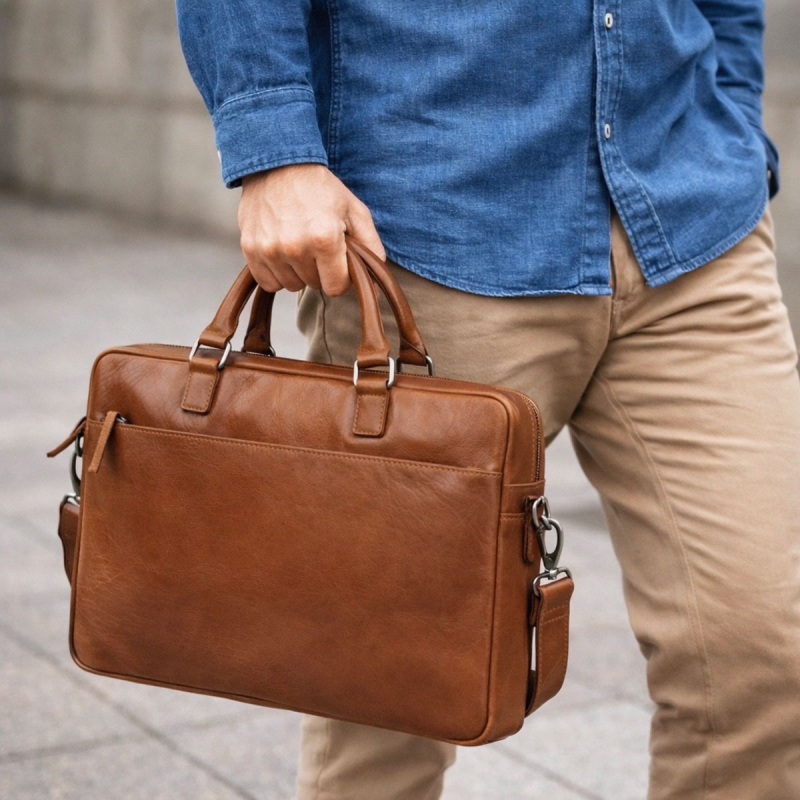 Titan dataväska - Stilren design - Cognac läder - Montana