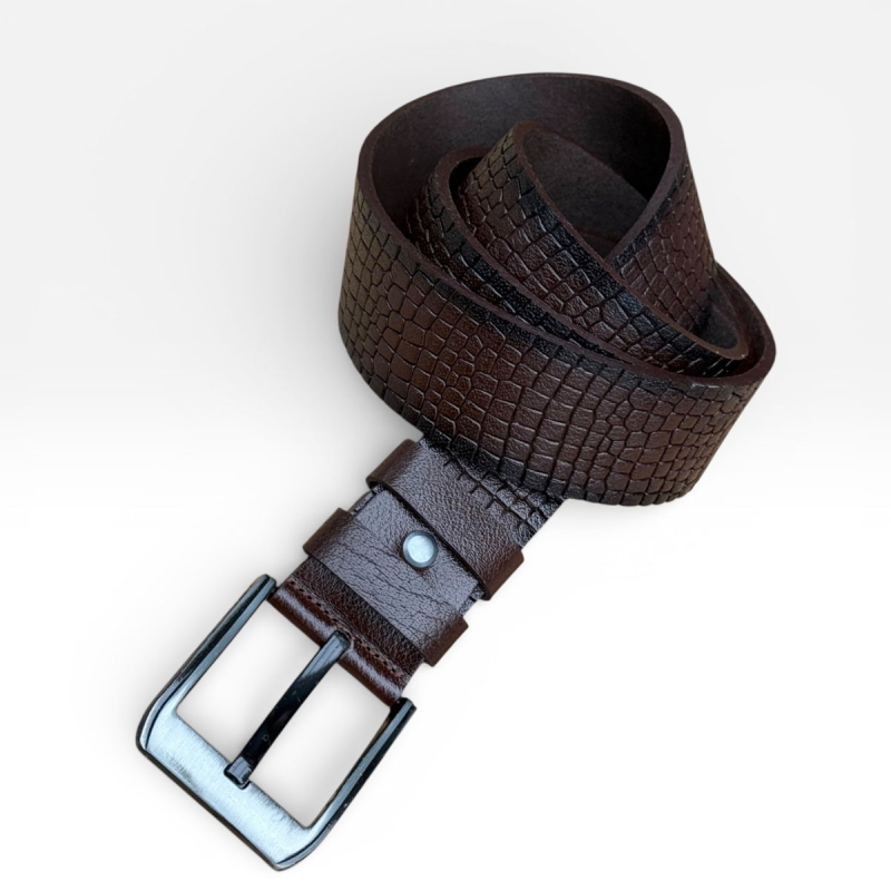 Brun Dundee læderbælte med croco præg - Kernelæder - Freja skind